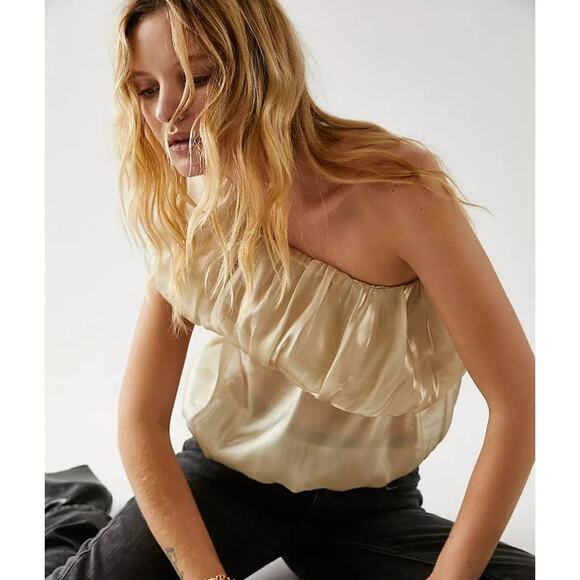 Free People Tops - New Free People Rosetta Top $78 X-SMALL Gold SHEER One-Shoulder Shimmery